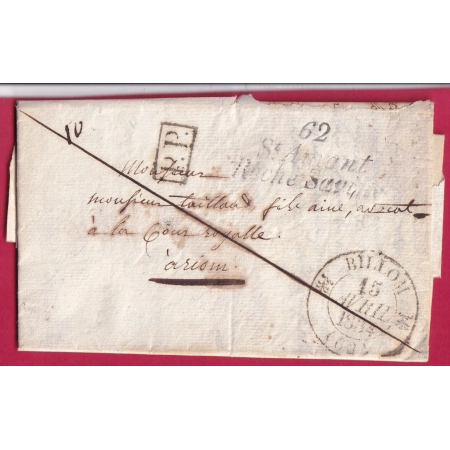 CURSIVE 62 ST AMANT ROCHE SAVINE PUY DE DOME + PP T12 BILLOM POUR RIOM INDICE 25 LETTRE COVER FRANCE