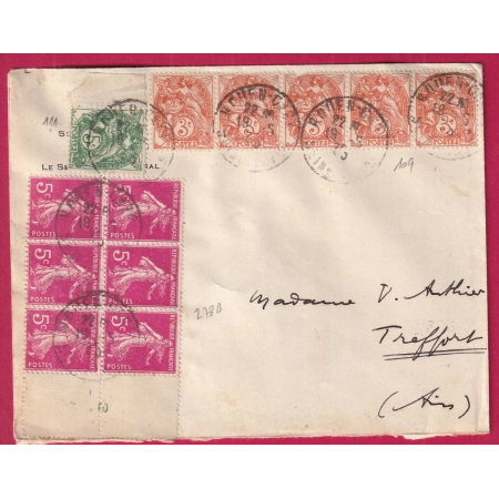 N°109 BANDE DE 5 11 278B BLOC DE 6ROUEN SEINE INFERIEURE TREFFORT AIN 1935 LETTRE COVER FRANCE