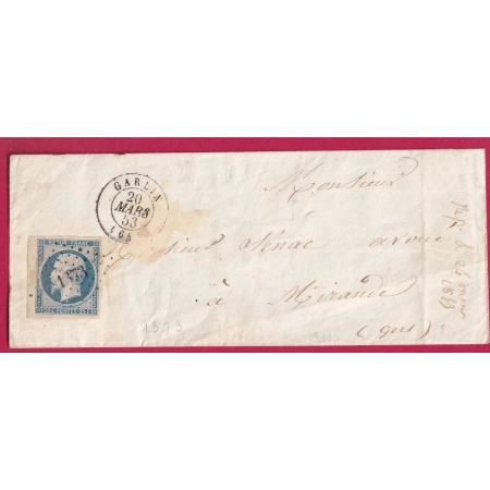 N°10 BDF PC 1373 GARLIN BASSES PYRENEES POUR MIRANDE GERS LETTRE COVER FRANCE