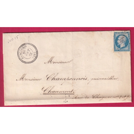 N°14 PC 3786 DANCEVOIR HAUTE MARNE CAD TYPE  22 POUR CHAUMONT INDICE 15 LETTRE COVER FRANCE