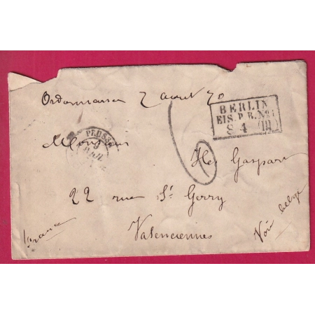 GUERRE 1870 BERLIN ALLEMAGNE TAXE TAMPON 6 PRISONNIER DE GUERRE VALENCIENNES NORD 1871 LETTRE COVER FRANCE