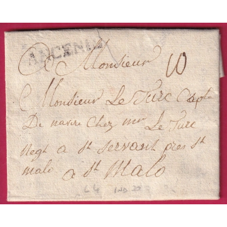MARQUE ANCENIS LOIRE INFERIEURE LENAIN N°4 POUR ST MALO 1787 INDICE 20 LETTRE COVER FRANCE