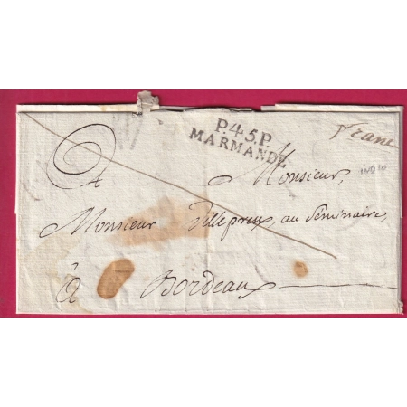 MARQUE P45P MARMANDE LOT ET GARONNE POUR BORDEAUX 1817 INDICE 10 LETTRE COVER FRANCE