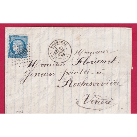 N°60 GC 4390 PONT ROUSSEAU LOIRE INFERIEURE POUR ROCHESERVIERE VENDEE LETTRE COVER FRANCE
