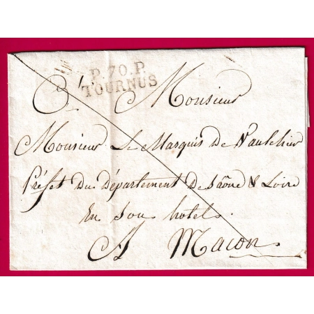 MARQUE P70P TOURNUS SAONE ET LOIRE INDICE 12 POUR MACON LETTRE COVER FRANCE PARIS