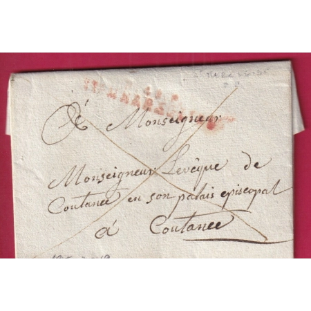 MARQUE P48P STE MERE EGLISE MANCHE 1815 POUR COUTANCE INDICE 19 LETTRE COVER FRANCE