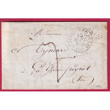 CURSIVE 68 THIZY RHONE 1832 POUR LE GARDE FREYNET VAR INDICE 11 LETTRE COVER FRANCE