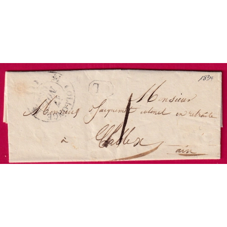 CAD TYPE 12 COLLONGE AIN CL NOIR TAXE LOCALE 1 POUR CHALLEX 1834 LETTRE COVER FRANCE