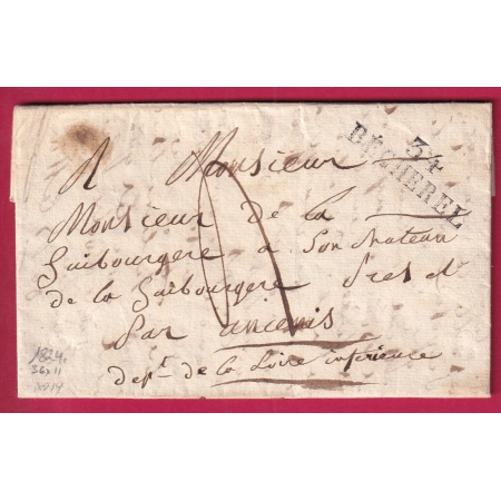 MARQUE 34 BECHEREL ILLE ET VILAINE POUR ANCENIS 1824 INDICE 14 LETTRE COVER FRANCE