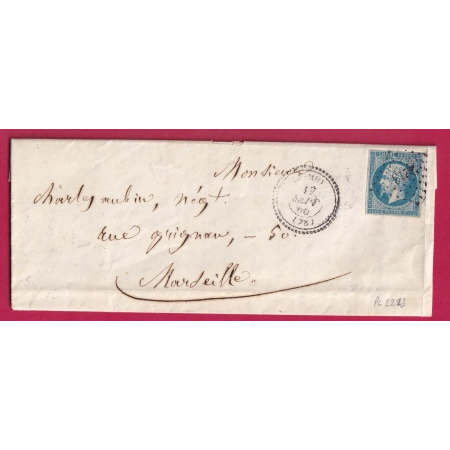N°14 PC 2213 LE MUY VAR CAD TYPE 22 POUR MARSEILLE LETTRE FRANCE