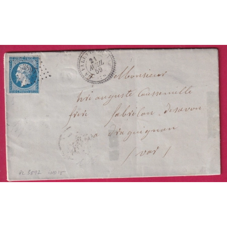 N°14 PC 3897 LA VALETTE DU VAR CAD TYPE 22 POUR DRAGUIGNAN INDICE 15 LETTRE COVER  FRANCE