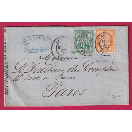 N° 38 65 MIXTE SAGE CERES CAD TYPE 18 LUCON VENDEE POUR PARIS LETTRE COVER  FRANCE