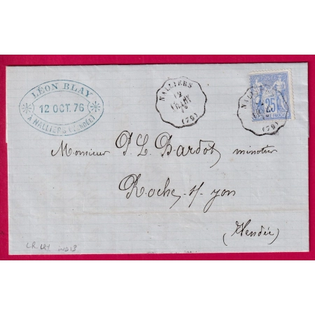 N°78 CONVOYEUR STATION NALLIERS VENDEE LIGNE LR.LRY LA ROCHE SUR YON INDICE 13 LETTRE COVER  FRANCE