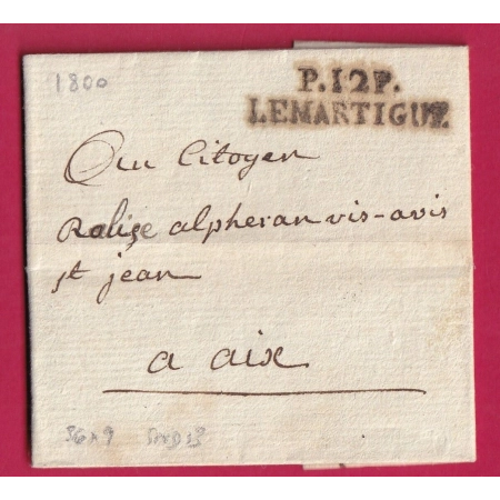 MARQUE P12P LE MARTIGUE MARTIGUES BOUCHES DU RHONE 1800 POUR AIX INDICE 13 LETTRE COVER FRANCE