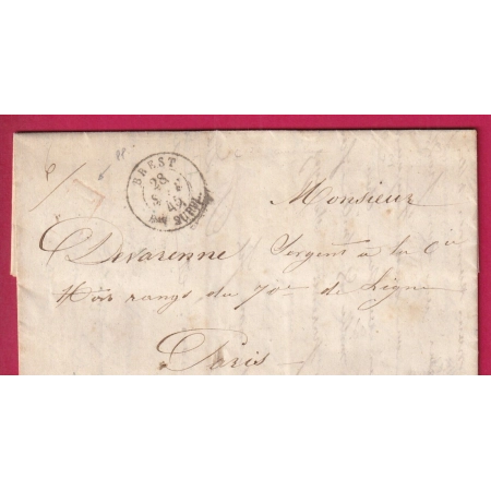 CAD TYPE 15 BREST BUREAU SUPPLEMENTAIRE 1845 FINISTERE POUR PARIS INDICE 16 LETTRE COVER FRANCE