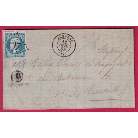 N°22 GC 197 AUBAGNE BOUCHES DU RHONE OR GEMENOS POUR MARSEILLE LETTRE COVER FRANCE