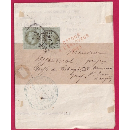 N°25 PAIRE CAD ST JEAN D'ANGELY CHARENTE INFERIEURE RETOUR ENVOYEUR 3823 ST PORCHAIRE LETTRE COVER FRANCE
