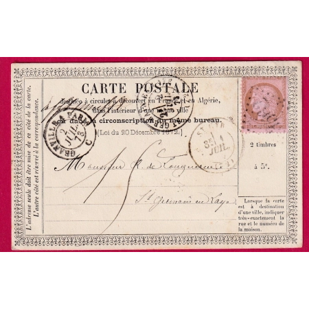 N°58 GC 3562 ST CYR SEINE ET OISE CARTE PRECURSEUR N°1 TAXEE 15C POUR ST GERMAIN EN LAYE LETTRE COVER FRANCE