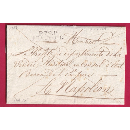 MARQUE P79P BEAUVOIR POUR NAPOLEON VENDEE 1813 LA ROCHE SUR YON INDICE 15 LETTRE COVER FRANCE