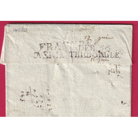 DEBOURSE 55 THIONVILLE MOSELLE LETTRE DE VARENNES MEUSE REEXP PAYS BAS VIA GIVET ARDENNES INDICE 20 COVER FRANCE