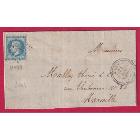 N°29 GC 4638 GEMENOS BOUCHES DU RHONE CAD TYPE 22 INDICE 14 POUR MARSEILLE LETTRE COVER FRANCE