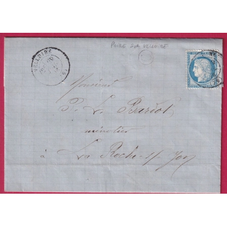 N°60 CAD VELLUIRE VENDEE BOITE RURALE C POIRE SUR VELLUIRE POUR LA ROCHE SUR YON RARE LETTRE COVER FRANCE