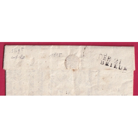 DEBOURSE DEB 21 ST BRIEUX BRIEUC COTES DU NORD 33X9 INDICE 20 DEPART 34 ANTRAIN 1815 LETTRE COVER FRANCE