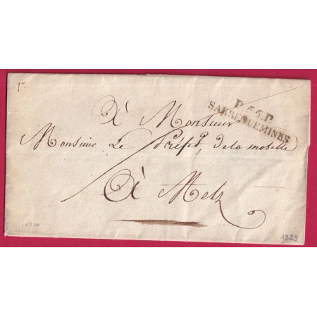 MARQUE P55P SARREGUEMINES MOSELLE 1828 POUR METZ INDICE 14 LETTRE COVER FRANCE