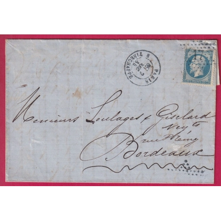 N°22 ETOILE 17 EN BLEU  + CAD BLEU PARIS R TIRECHAPPE POUR BORDEAUX GIRONDE LETTRE COVER FRANCE