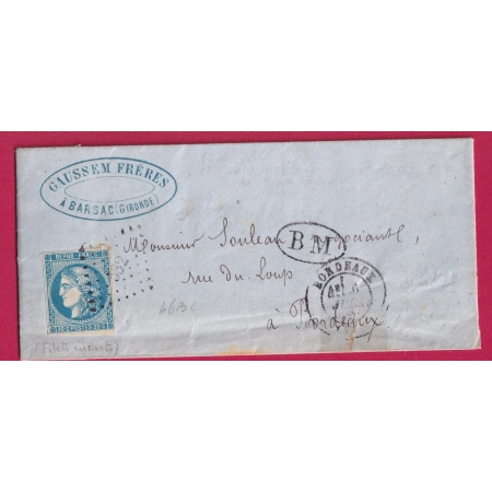 N°46B PC DU GC 532 BORDEAUX BM DE BARSAC GIRONDE POUR BORDEAUX LETTRE COVER FRANCE