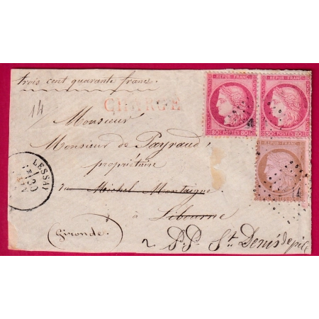 N°57 PAIRE + 58 PC DU GC 2014 LESSAY MANCHE DEVANT DE LETTRE CHARGE POUR GIRONDE COVER FRANCE