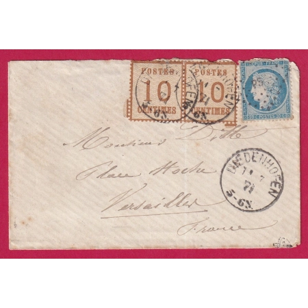 MIXTE ALSACE LORRAINE N°37 THIONVILLE MOSELLE DIEDENHOFEN 1871 POUR VERSAILLES SIGNE BRUN LETTRE COVER FRANCE