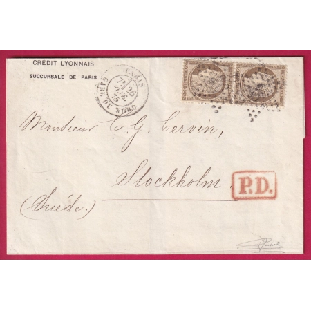 N°56 PAIRE PARIS GARE DU NORD ETOILE 26 POUR STOCKHOLM SUEDE SIGNE GOEBEL LETTRE COVER FRANCE