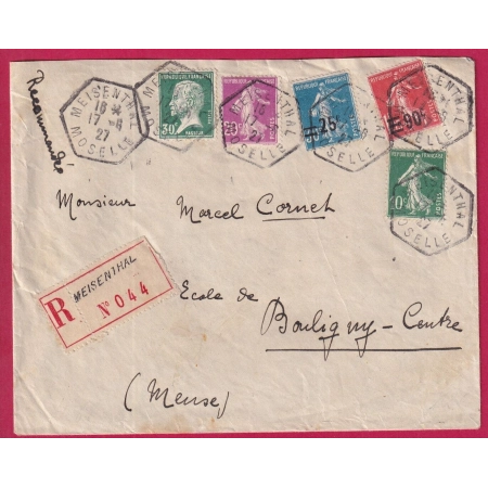 N°159 174 190 217 227 CAD HEXAGONAL MEISENTHAL MOSELLE RECOMMANDE BOULIGNY MEUSE RECOMMANDE LETTRE COVER FRANCE