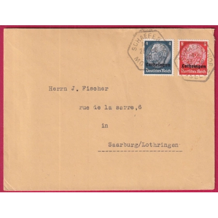 ALSACE LORRAINE LOTHRINGEN CAD FRANCAIS HEXAGONAL SCHAEFERHOF 1940 SARREBOURG LETTRE COVER FRANCE