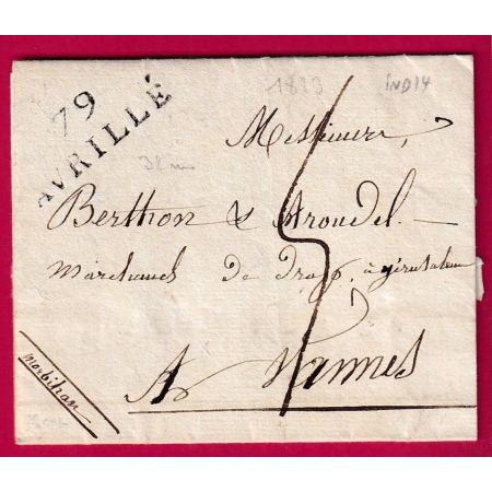 MARQUE 79 AVRILLE VENDEE 1823 INDICE 14 POUR VANNES MORBIHAN LETTRE COVER FRANCE