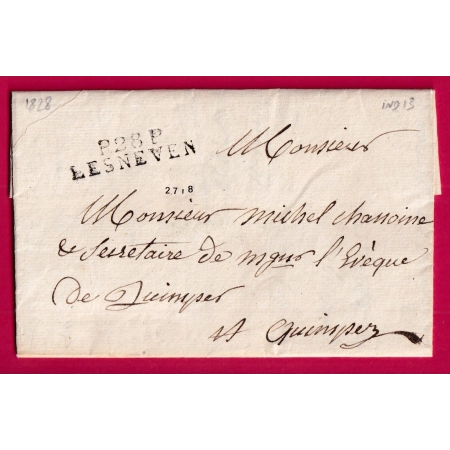 MARQUE P28P LESNEVEN FINISTERE POUR QUIMPER INDICE 13 LETTRE COVER FRANCE