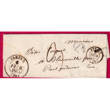 EVREUX EURE CAD TYPE 13 ET 15 PRECUSEUR APRES LE DEPART DECIME RURAL 1845 LETTRE COVER FRANCE