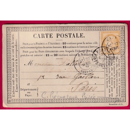N°55 CARTE PRECUSEUR REPIQUEE CAEN CALVADOS TYPE 18 POUR PARIS LETTRE COVER FRANCE