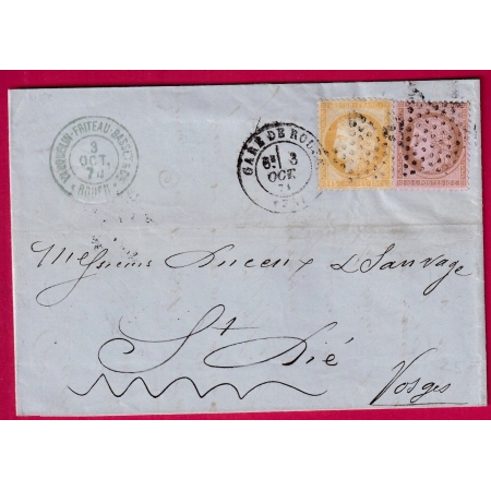 N°55 58 ETOILE DE PARIS + CAD GARE DE ROUEN SEINE INFERIEURE POUR ST DIE DES VOSGES LETTRE COVER FRANCE