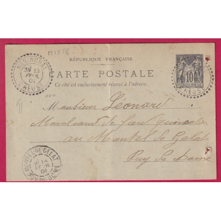 ENTIER SAGE CAD FB B4 FACTEUR BOITIER MERINCHAL CREUSE POUR MARTEL DE GELAT LETTRE COVER FRANCE