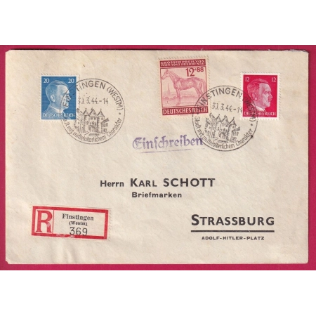ALSACE LORRAINE CAD TOURISTIQUE FENETRANGE FINSTINGEN MOSELLE HITLER RECOMMANDE 1944 LETTRE COVER FRANCE