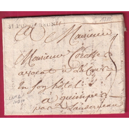 MARQUE ST POL DE LEON FINISTERE LENAIN N°2 1781 INDICE 14 POUR QUIMPER LETTRE COVER FRANCE