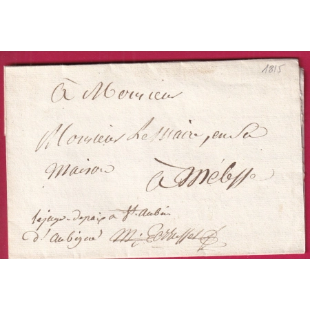 FRANCHISE LE JUGE DE PAIX DE SAINT AUBIN D'AUBIGNE ILLE ET VILAINE 1ERE RESTAURATION 1815 LETTRE COVER FRANCE