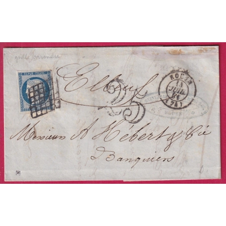 N°4 GRILLE ROUEN SEINE INFERIEURE TAXE TAMPON 25 POUR ELBEUF LETTRE COVER FRANCE