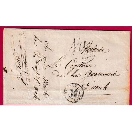 FRANCHISE LE PROCUREUR IMPERIAL SAINT MALO ILLE ET VILAINE MENTION VU ( CENSURE ) GENDARMERIE 1867 LETTRE COVER FRANCE