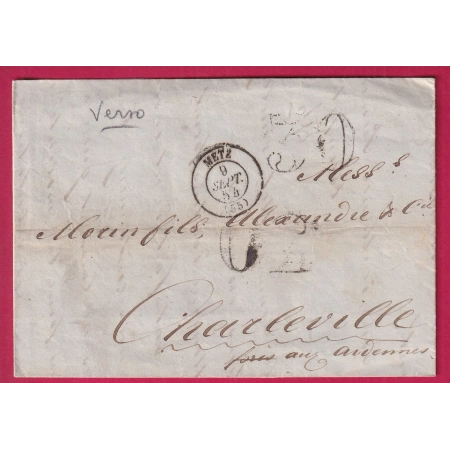 LETTRE ACHEMINEE ACHEMINEUR PRIVE CACHET AU DOS DEPART FRANCFORT ALLEMAGNE METZ MOSELLE POUR CHARLEVILLE ARDENNES