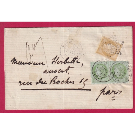 N°59 PARIS ETOILE 2 REEXPEDIEE AVEC N°53 PAIRE CAD PARIS R D'AMSTERDAM REEXPEDIEE VERSAILLES LETTRE COVER FRANCE