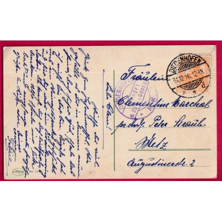 WW1 THIONVILLE MOSELLE CENSURE DIEDENHOFFEN 1916 POUR METZ GERMANIA LETTRE COVER FRANCE