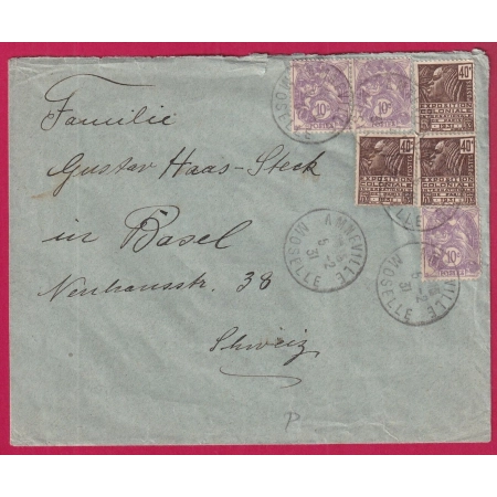 N°233 271 X3 AMNEVILLE MOSELLE 1931 POUR BALE SUISSE VIGNETTE ANTI -TUBERCULOSE AU DOS LETTRE COVER FRANCE